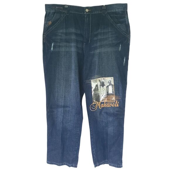 Makaveli Jeans 2PAC Tupac Vintage 90s 2000s Y2K Sz 46 Rap Hip Hop Baggy Wide Leg